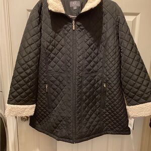 Gallery Black Quilted Puffer with Cream Trim